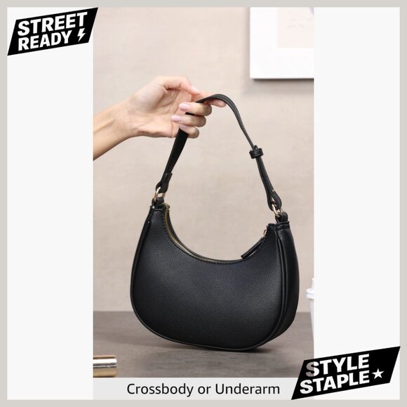 Small Crescent Shoulder Bag Underarm Purse Lightweight PU Leather - Picture 7 of 7